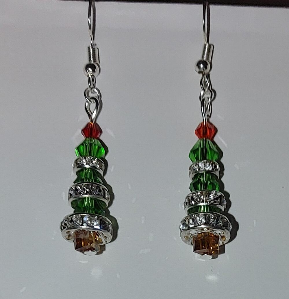 Handmade Christmas Tree Bead Earrings #C56